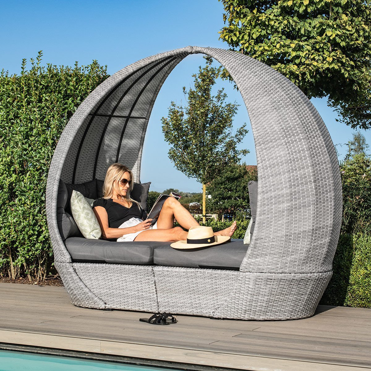 Z Ascot Lit de repos en rotin avec coussins résistants aux intempéries