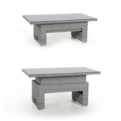 Ascot Ensemble de salle à manger d'angle rectangulaire en rotin – avec table relevable et coussins résistants aux intempéries