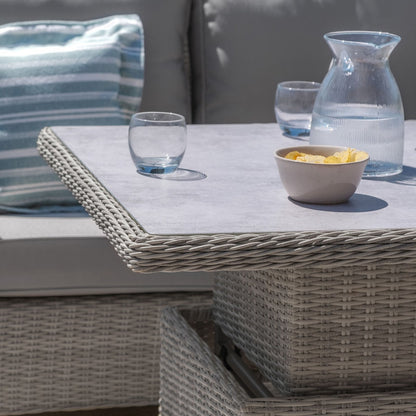 A Oxford Grand ensemble de salle à manger d'angle de luxe en rotin avec table relevable et fauteuil – Ceramic Glass