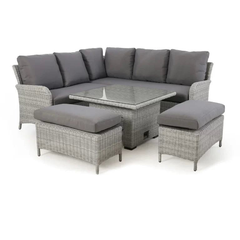 Ascot Ensemble de salle à manger d'angle carré en rotin avec table relevable et coussins résistants aux intempéries