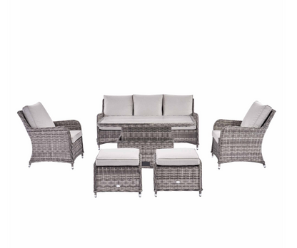 Hampshire Ensemble de canapé rond en rotin et osier 7 places avec table relevable, gris clair